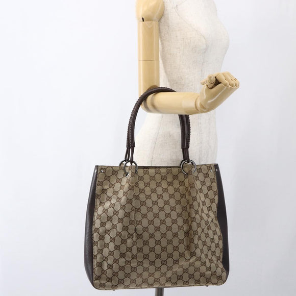 GUCCI GG Canvas Tote Bag Beige Silver 115016 Auth 169570