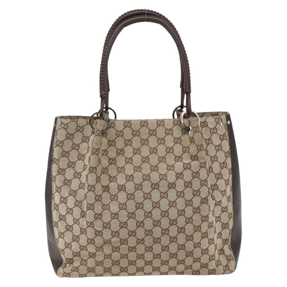 GUCCI GG Canvas Tote Bag Beige Silver 115016 Auth 169570