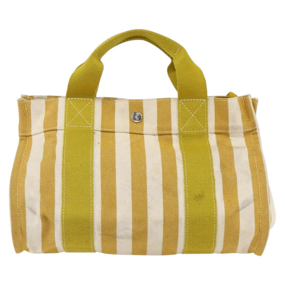 HERMES Cannes PM Hand Bag Canvas Yellow Silver Auth 169571
