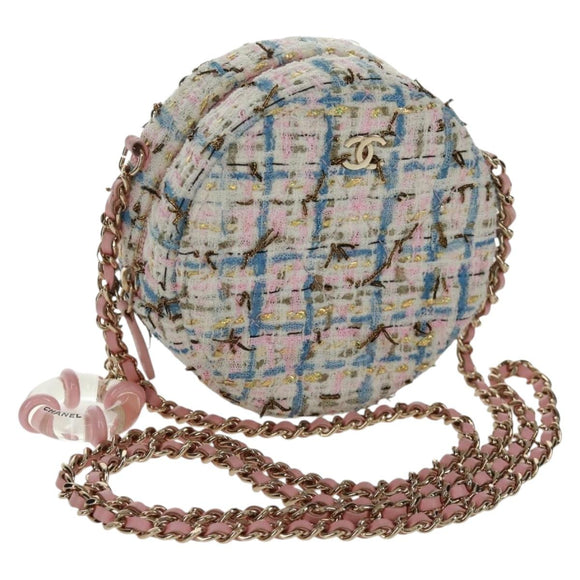 CHANEL Chain Shoulder Bag Tweed Multicolor Gold CC Auth 169572SAM