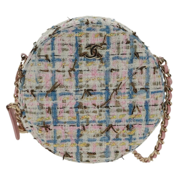CHANEL Chain Shoulder Bag Tweed Multicolor Gold CC Auth 169572SAM