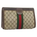 GUCCI GG Supreme Web Sherry Line Clutch Bag PVC Beige 41 001 2125 28 Auth 169573-1