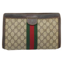 GUCCI GG Supreme Web Sherry Line Clutch Bag PVC Beige 41 001 2125 28 Auth 169573-2