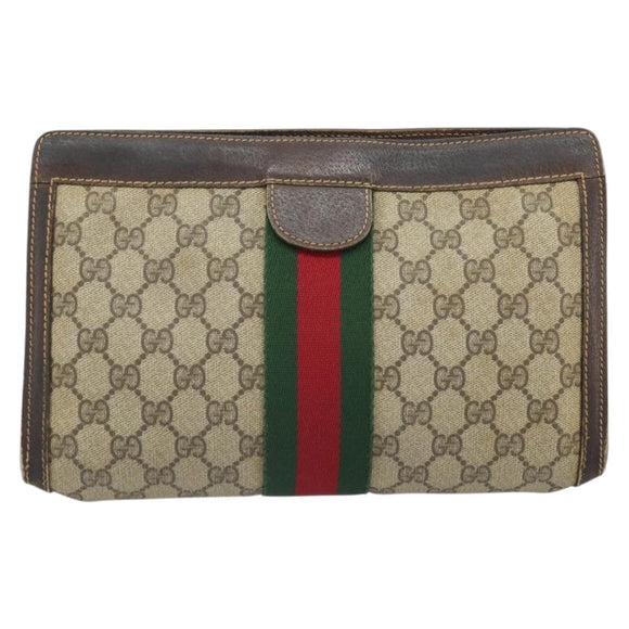GUCCI GG Supreme Web Sherry Line Clutch Bag PVC Beige 41 001 2125 28 Auth 169573