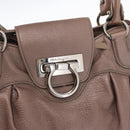 Salvatore Ferragamo Gancini Handtasche Leder Beige Silber Original 169577-19