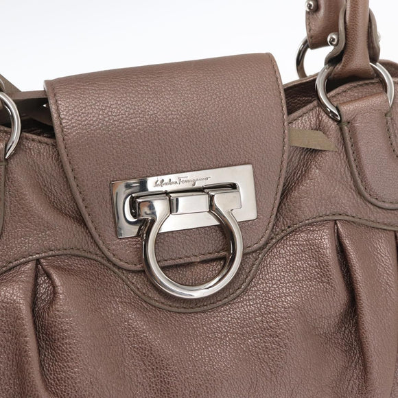 Salvatore Ferragamo Gancini Handtasche Leder Beige Silber Original 169577