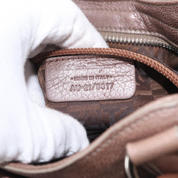 Salvatore Ferragamo Gancini Handtasche Leder Beige Silber Original 169577
