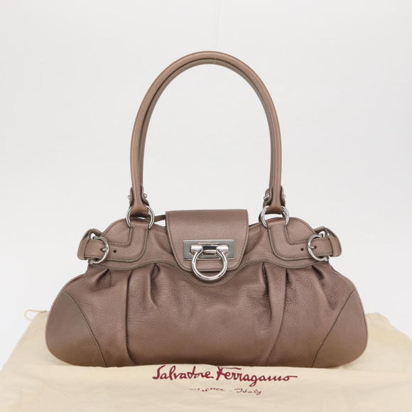Salvatore Ferragamo Gancini Handtasche Leder Beige Silber Original 169577