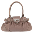 Salvatore Ferragamo Gancini Handtasche Leder Beige Silber Original 169577-13