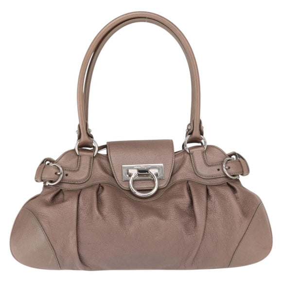 Salvatore Ferragamo Gancini Handtasche Leder Beige Silber Original 169577