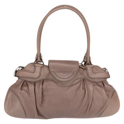 Salvatore Ferragamo Gancini Hand Bag Leather Beige Silver Auth 169577 - 0