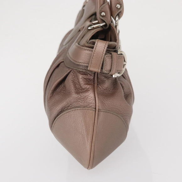 Salvatore Ferragamo Gancini Handtasche Leder Beige Silber Original 169577