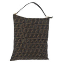 FENDI Zucca Canvas Shoulder Bag Black Brown Auth 169579-1