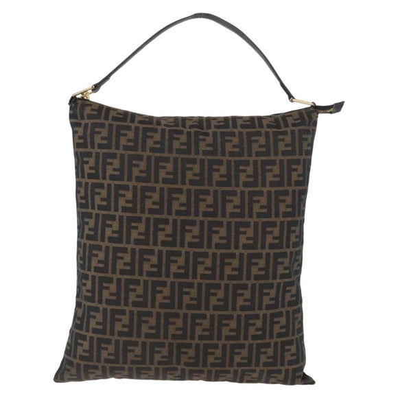 FENDI Zucca Canvas Shoulder Bag Black Brown Auth 169579