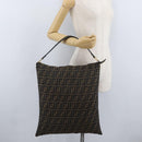 FENDI Zucca Canvas Shoulder Bag Black Brown Auth 169579-23