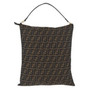 FENDI Zucca Canvas Shoulder Bag Black Brown Auth 169579-2