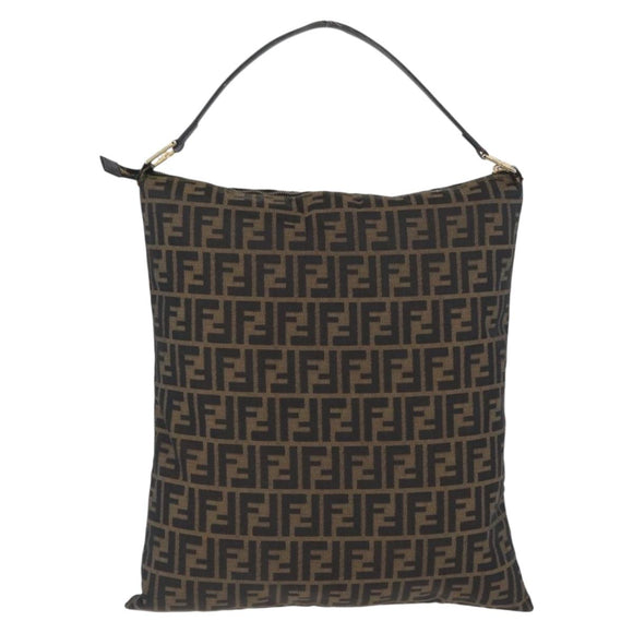 FENDI Zucca Canvas Shoulder Bag Black Brown Auth 169579
