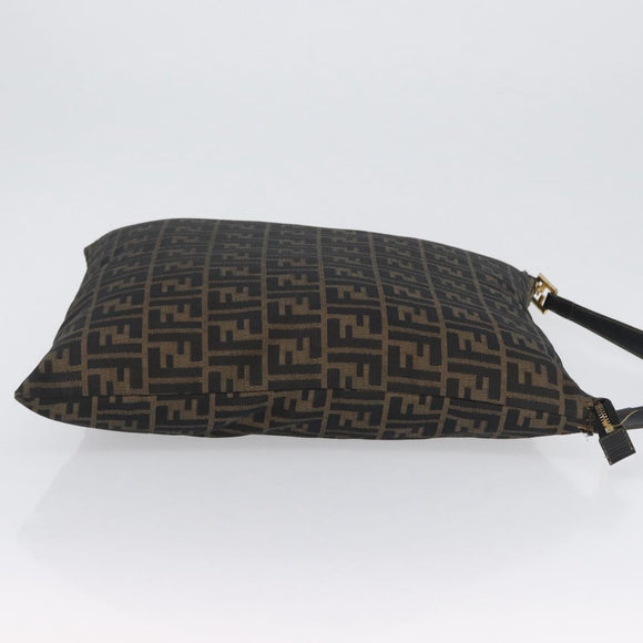 FENDI Zucca Canvas Shoulder Bag Black Brown Auth 169579