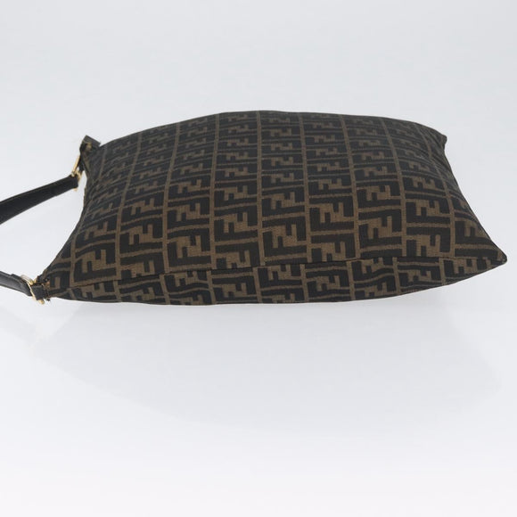 FENDI Zucca Canvas Shoulder Bag Black Brown Auth 169579
