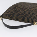 FENDI Zucca Canvas Shoulder Bag Black Brown Auth 169579-7