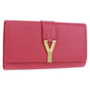 SAINT LAURENT Y line Clutch Bag Leather Pink Gold Auth 169595V-1