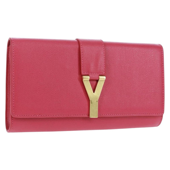 SAINT LAURENT Y line Clutch Bag Leather Pink Gold Auth 169595V