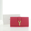 SAINT LAURENT Y line Clutch Bag Leather Pink Gold Auth 169595V-12
