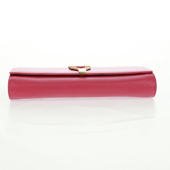 SAINT LAURENT Y line Clutch Bag Leather Pink Gold Auth 169595V