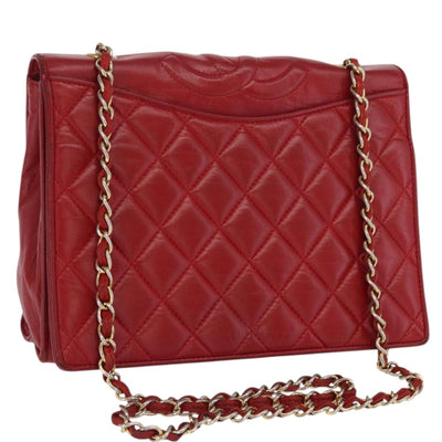 CHANEL Chain Matelasse Shoulder Bag Leather Red Gold CC Auth 169596