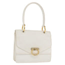 CELINE Hand Bag Leather White Gold Auth 169597-1