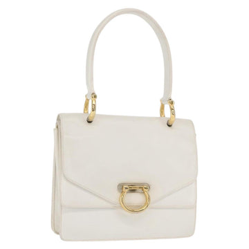 CELINE Hand Bag Leather White Gold Auth 169597