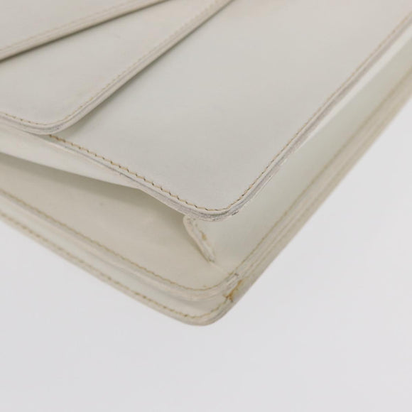 CELINE Hand Bag Leather White Gold Auth 169597