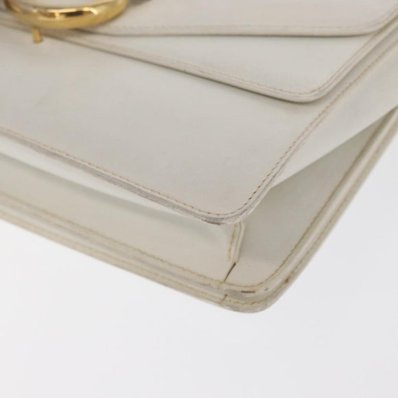 CELINE Hand Bag Leather White Gold Auth 169597