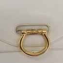 CELINE Hand Bag Leather White Gold Auth 169597-18