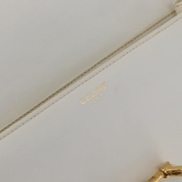 CELINE Hand Bag Leather White Gold Auth 169597