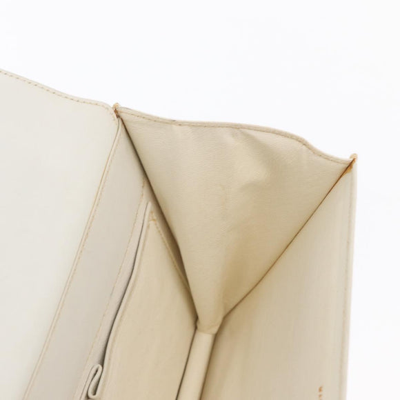 CELINE Hand Bag Leather White Gold Auth 169597