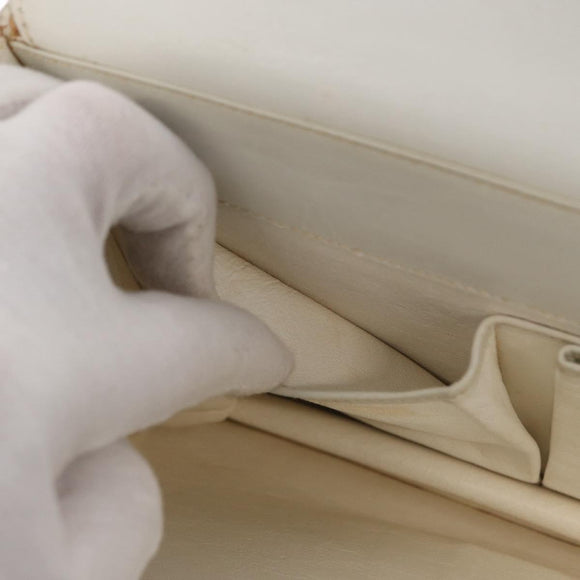 CELINE Hand Bag Leather White Gold Auth 169597