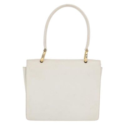 CELINE Hand Bag Leather White Gold Auth 169597 - 0