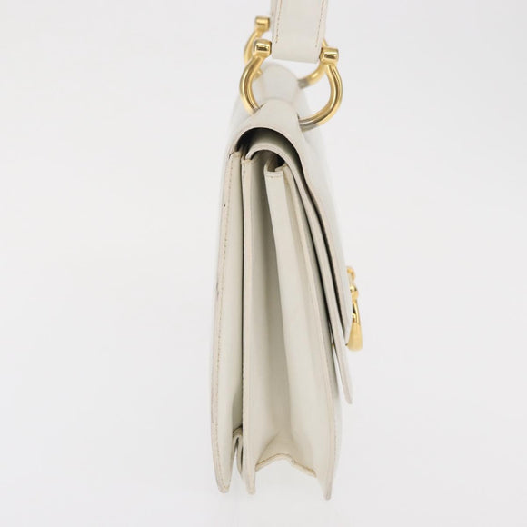 CELINE Hand Bag Leather White Gold Auth 169597