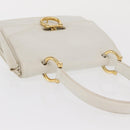 CELINE Hand Bag Leather White Gold Auth 169597-6