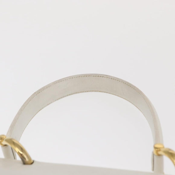CELINE Hand Bag Leather White Gold Auth 169597