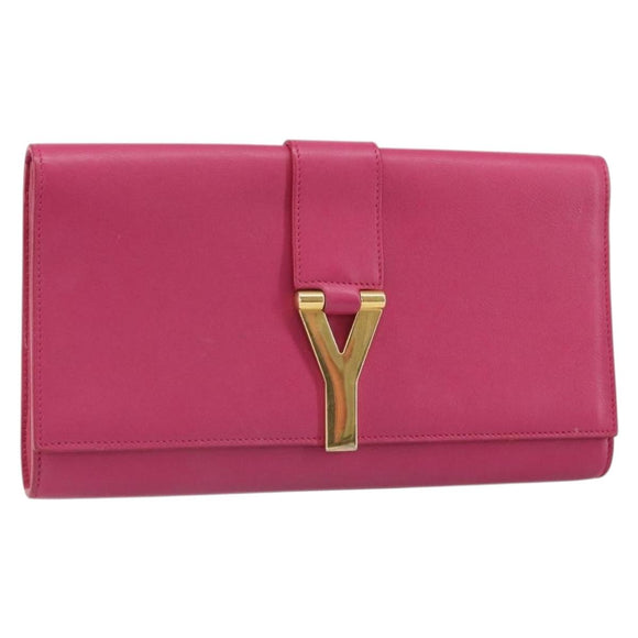SAINT LAURENT Y Line Clutch Bag Leather Pink Gold 311213 Auth 169599V