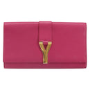 SAINT LAURENT Y Line Clutch Bag Leather Pink Gold 311213 Auth 169599V-13