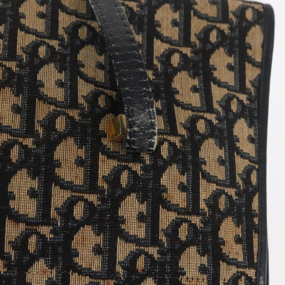 Christian Dior Trotter Canvas Hand Bag Navy Gold Auth 169605