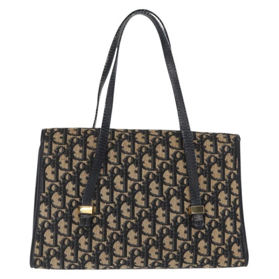 Christian Dior Trotter Canvas Hand Bag Navy Gold Auth 169605 - 0