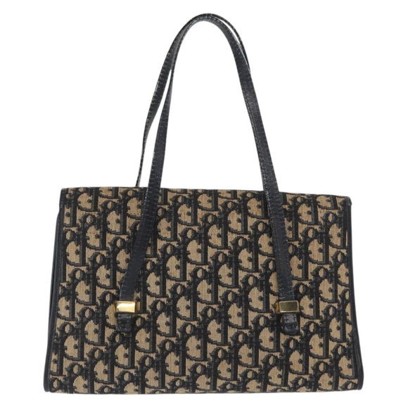 Christian Dior Trotter Canvas Hand Bag Navy Gold Auth 169605