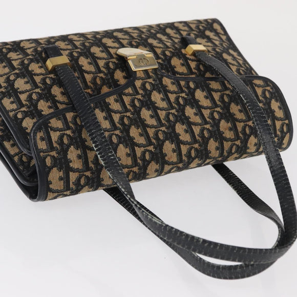 Christian Dior Trotter Canvas Hand Bag Navy Gold Auth 169605