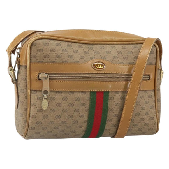 GUCCI Micro GG Supreme Web Sherry Line Shoulder Bag PVC Beige Gold Auth 169606