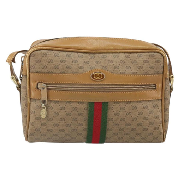 GUCCI Micro GG Supreme Web Sherry Line Shoulder Bag PVC Beige Gold Auth 169606