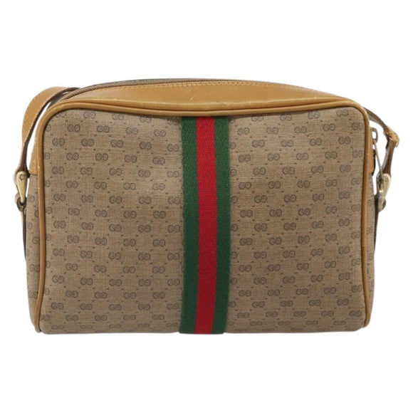 GUCCI Micro GG Supreme Web Sherry Line Shoulder Bag PVC Beige Gold Auth 169606